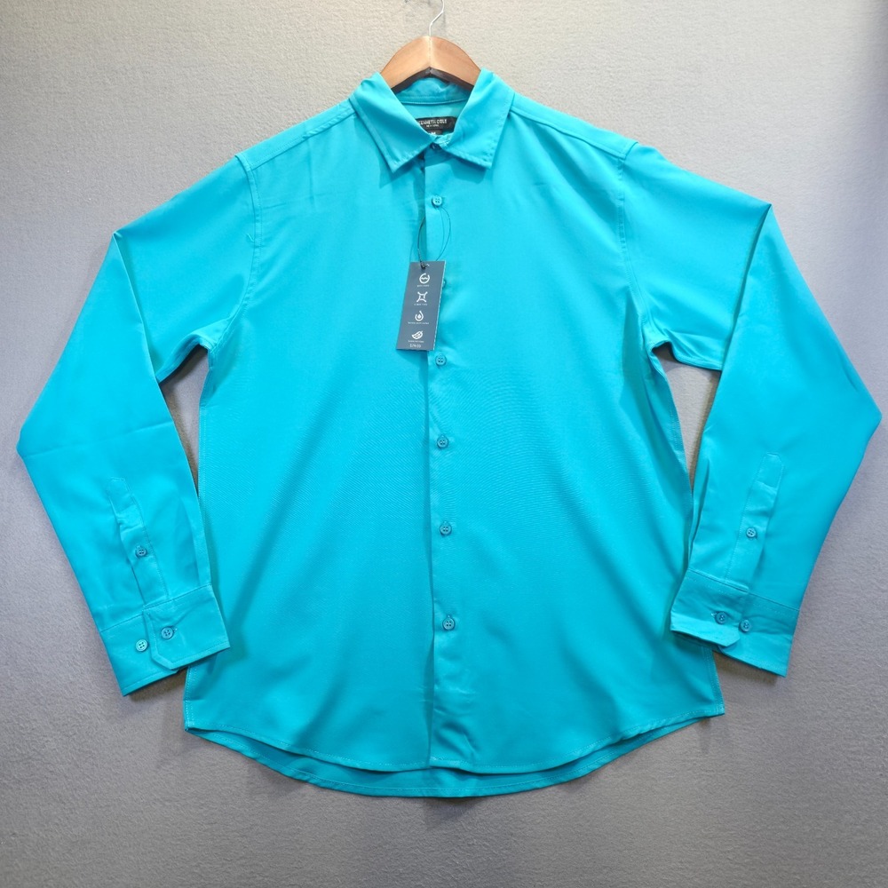 Kenneth Cole Men's Green Long Sleeve 4 Way Flex Water Repel Shirt Sz Medium NWT